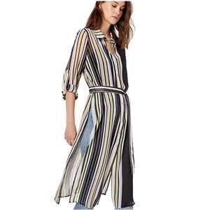NWT CALVIN KLEIN SHEER BUTTON UP BELTED TUNIC
